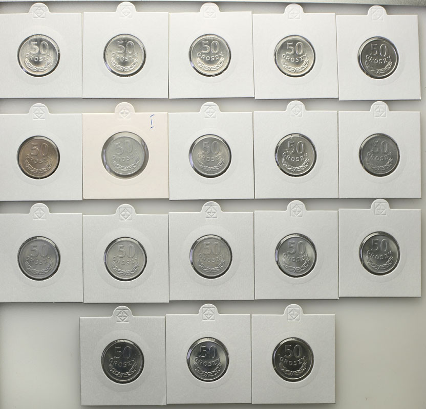 PRL. 50 groszy 1949-1987, zestaw 18 monet